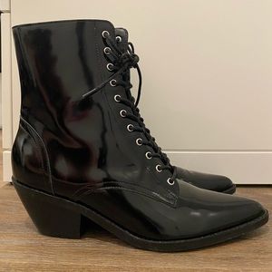 Marc Fisher Bowie Patent Leather Heel Lace-Up Boot